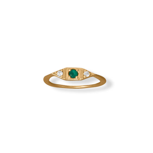 Green Onyx & CZ Ring 14K GP