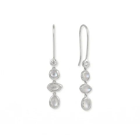 Hammered Rainbow Moonstone Drop Earrings | Sterling Silver