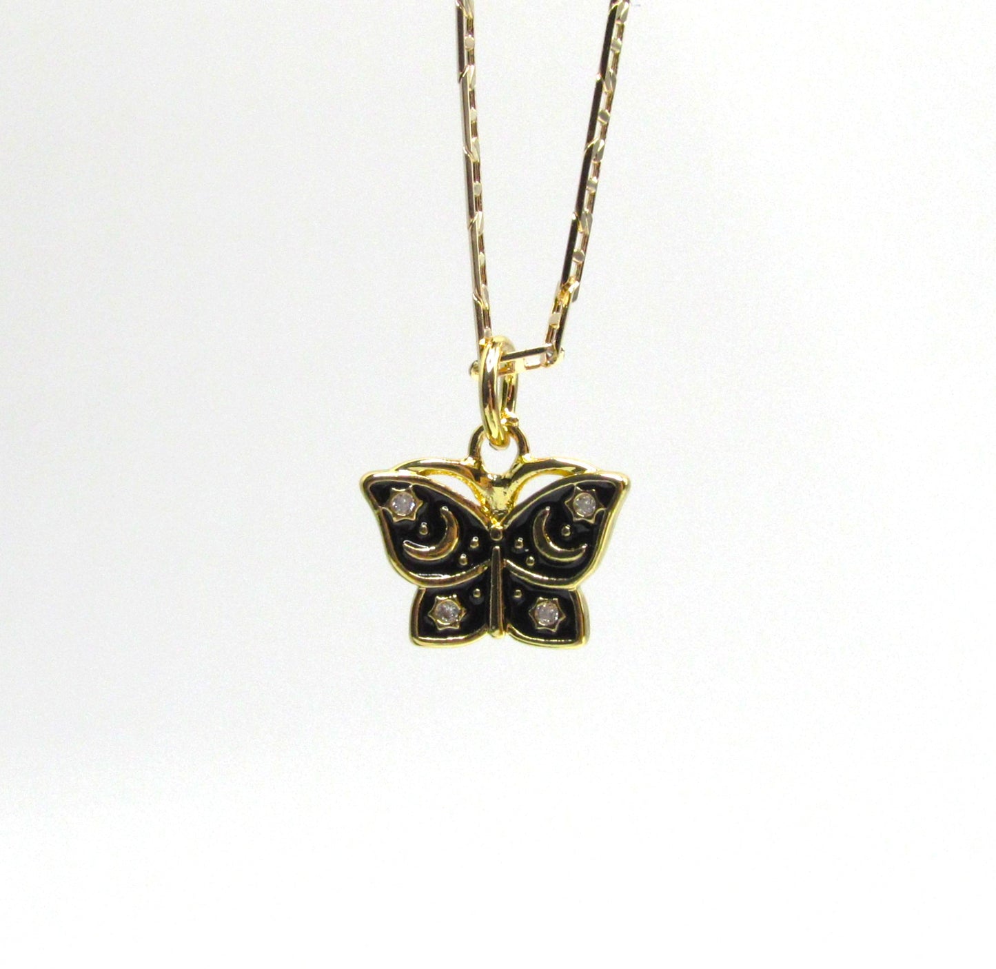 Butterfly Moon and CZ Wings Necklace 18K GF