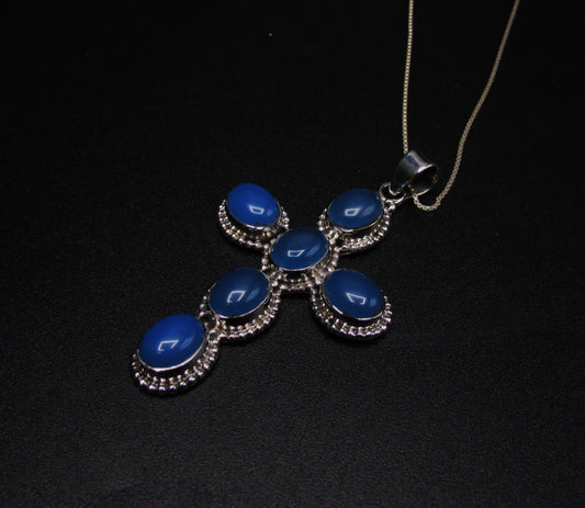 Blue Quartz Royal Cross Necklace .925