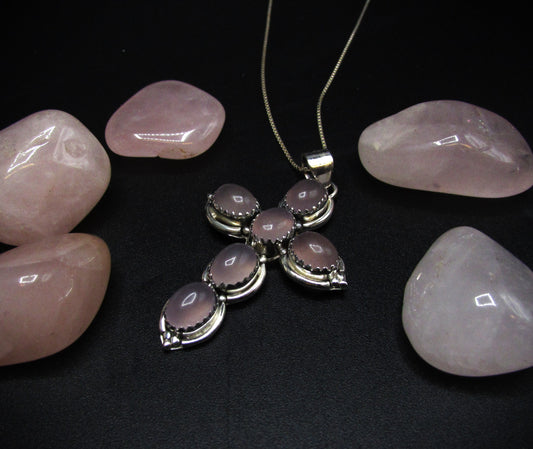 Rose Quartz Royal Crystal Cross Necklace .925