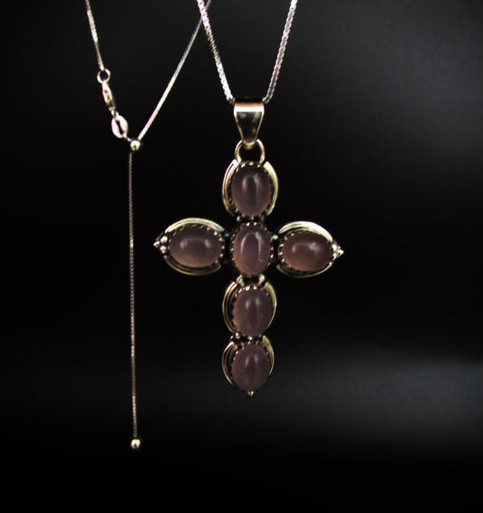 Rose Quartz Royal Crystal Cross Necklace .925