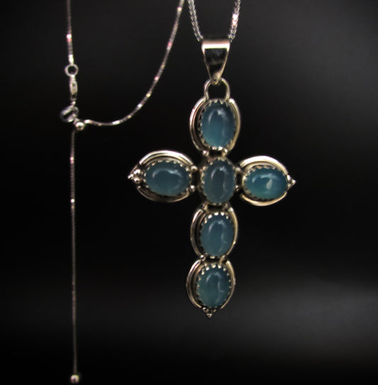 Chalcedony Royal Crystal Cross Necklace .925