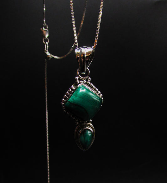 Malachite Geometric Drop Necklace .925