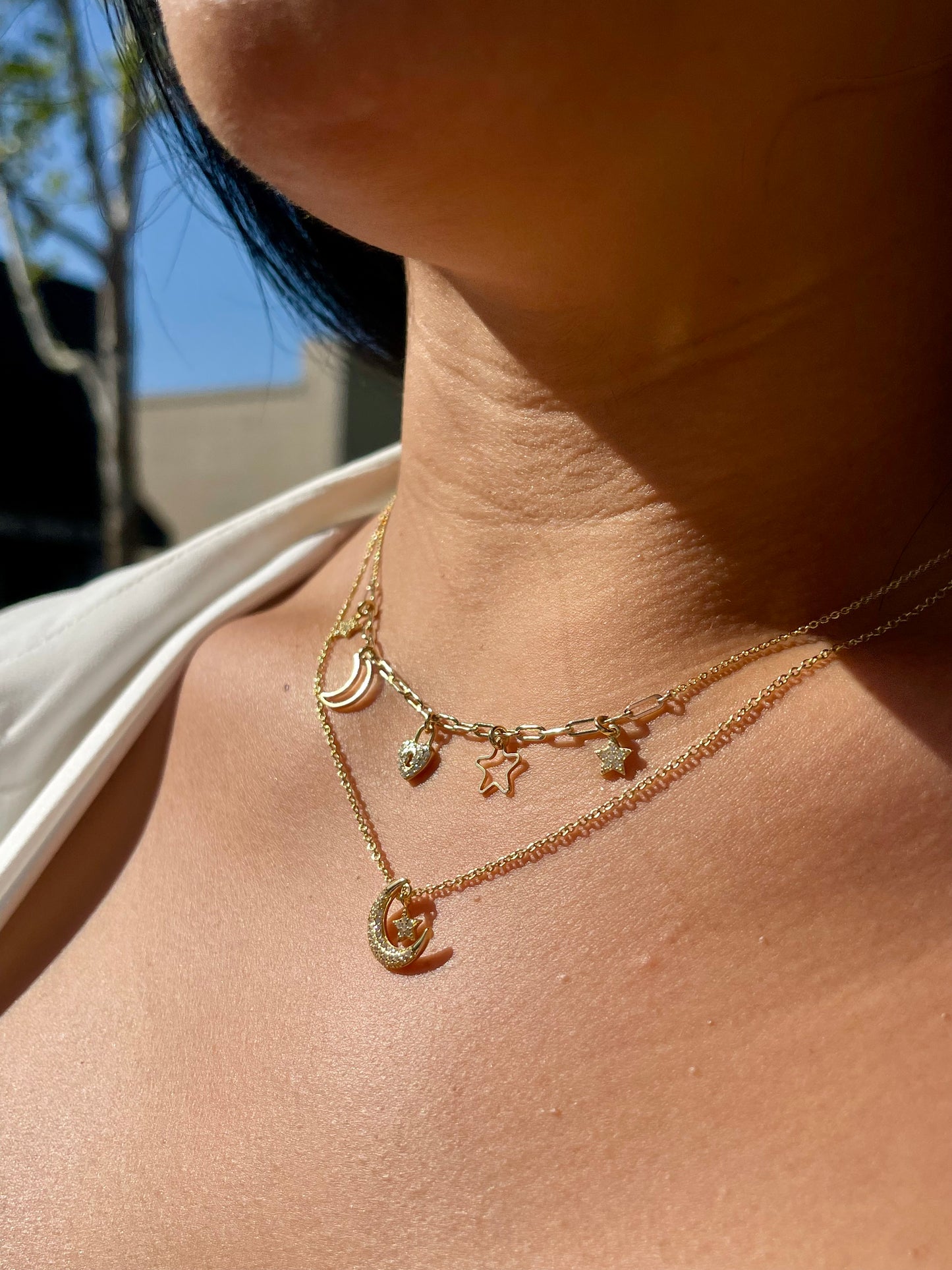 Crescent Moon Star Drop NK 14K GP
