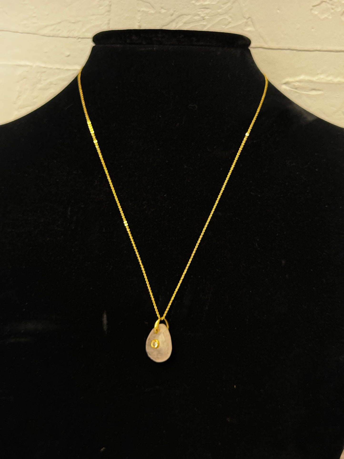 Rose Quartz & White Topaz Adjustable Teardrop Necklace | 18K GP SS