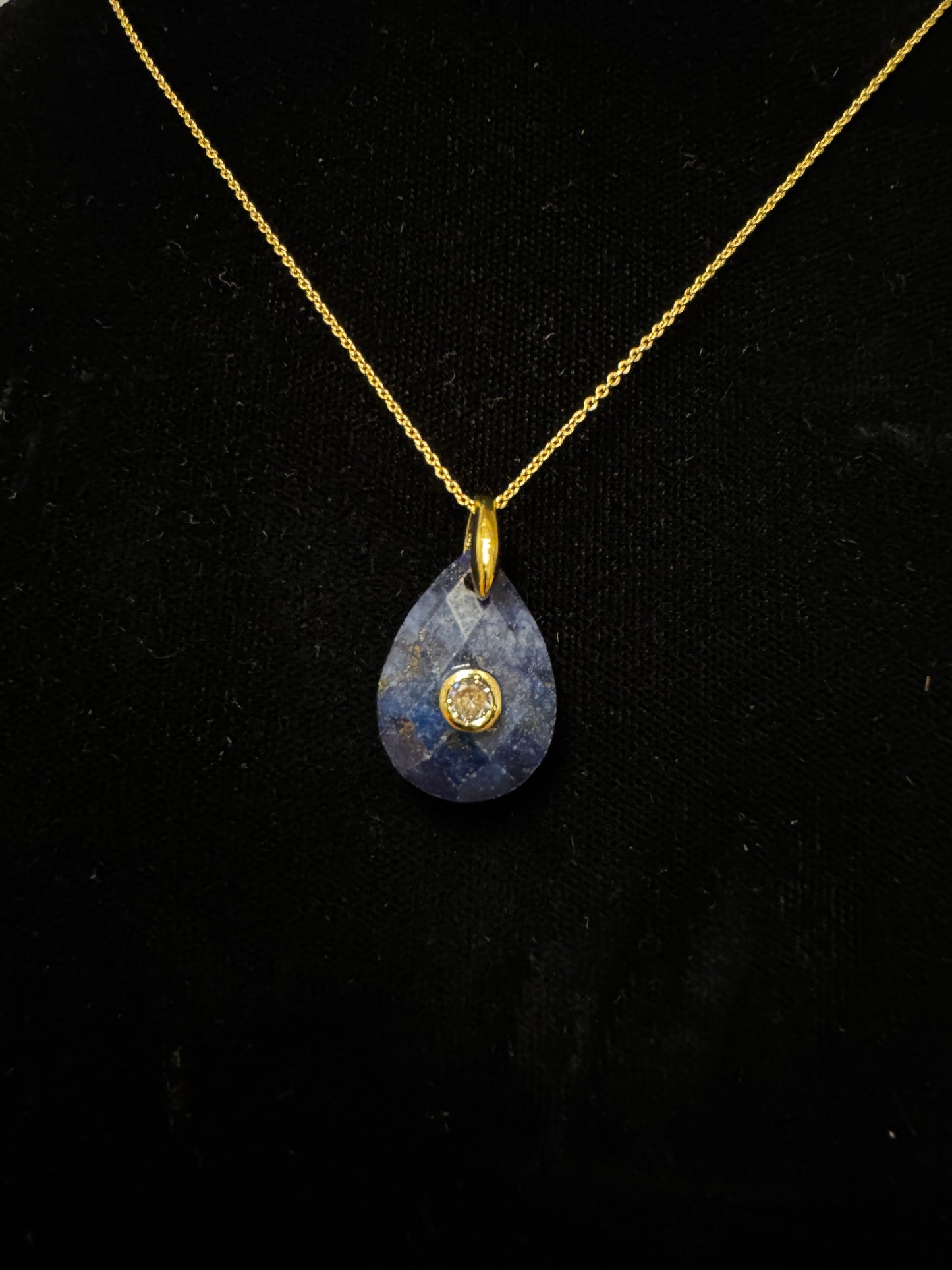 Lapis Lazuli & White Topaz Adjustable Teardrop Necklace | 18K GP SS