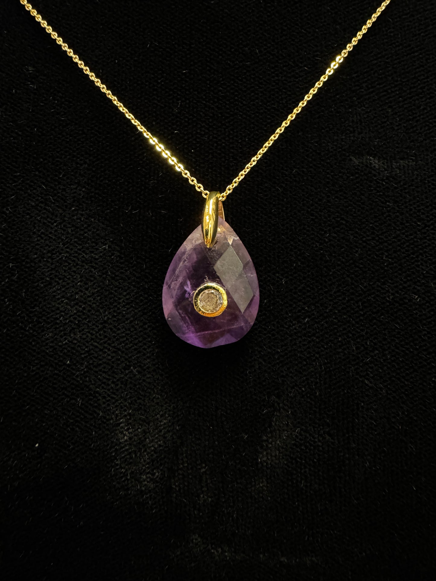 Amethyst & White Topaz Adjustable Teardrop Necklace | 18K GP SS