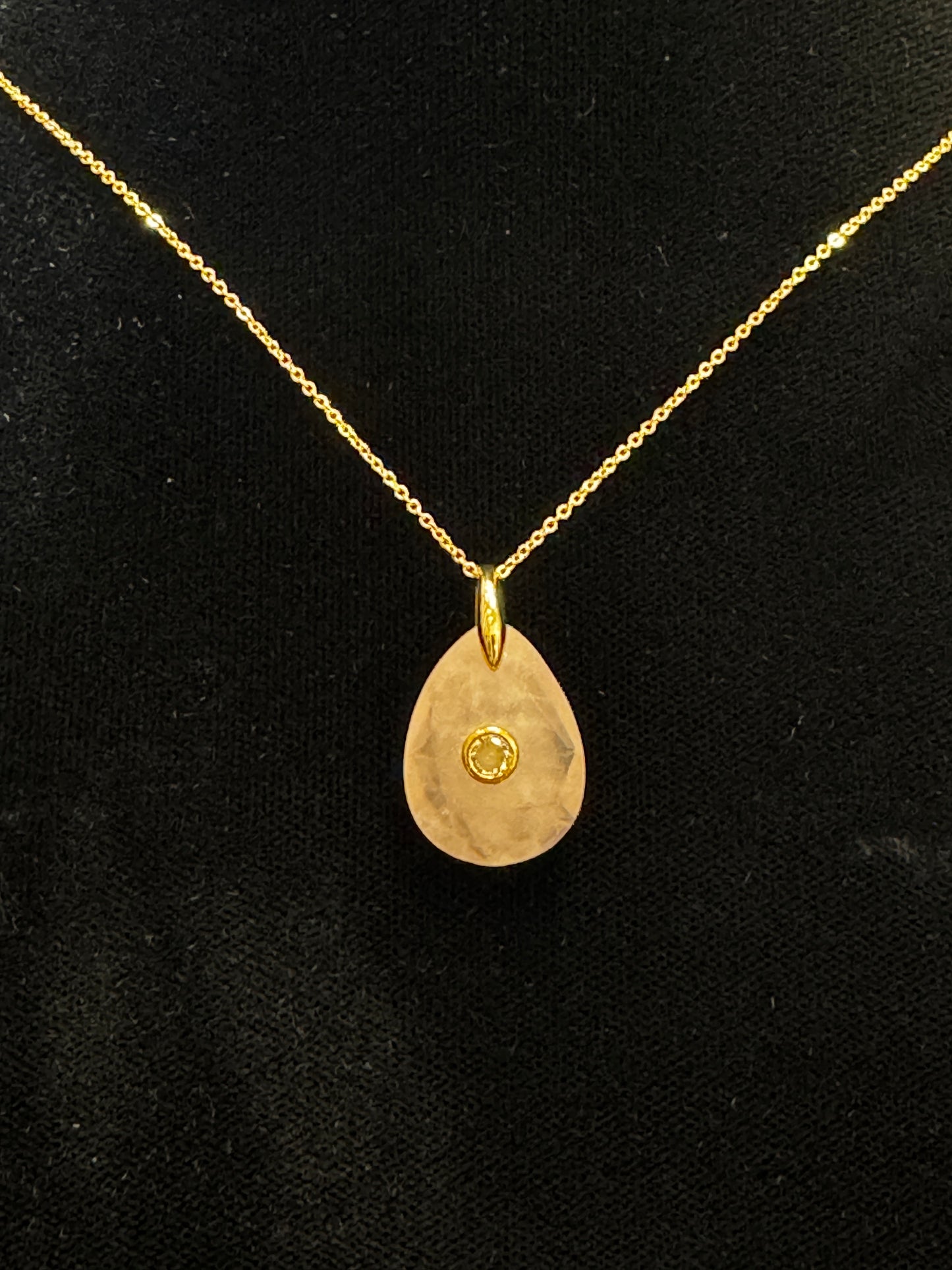 Rose Quartz & White Topaz Adjustable Teardrop Necklace | 18K GP SS