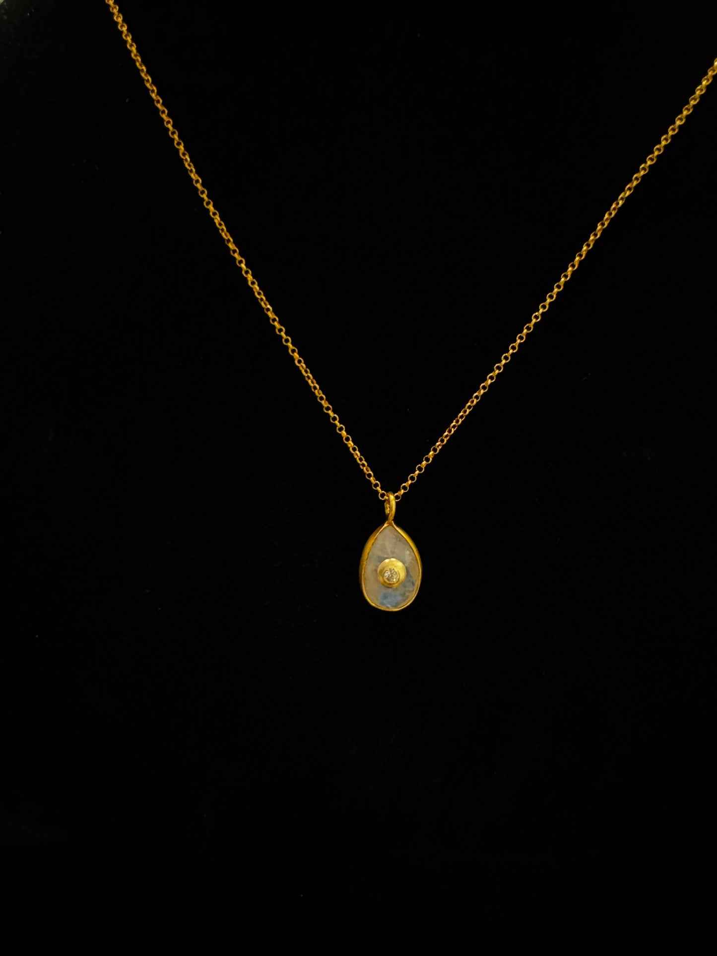 Rainbow Moonstone & White Topaz Adj Necklace | 18K GP SS
