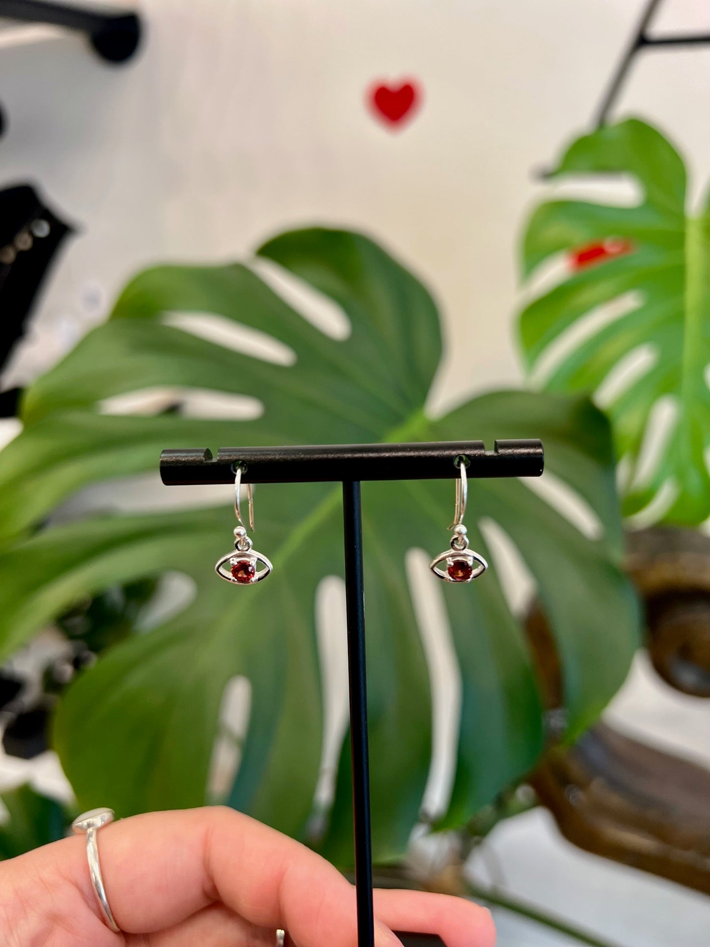 Garnet Evil Eye Earrings .925