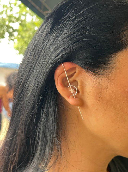 Moon & Star Cane Earring .925