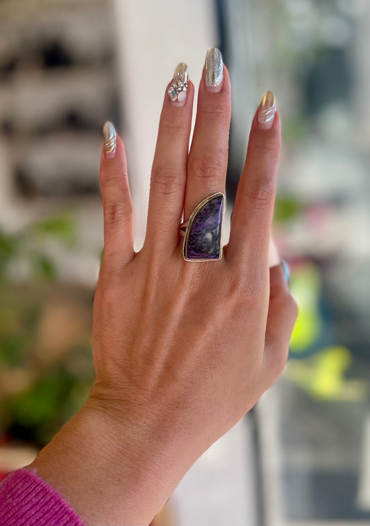 Charoite Half Dome Cocktail Ring .925 - 8