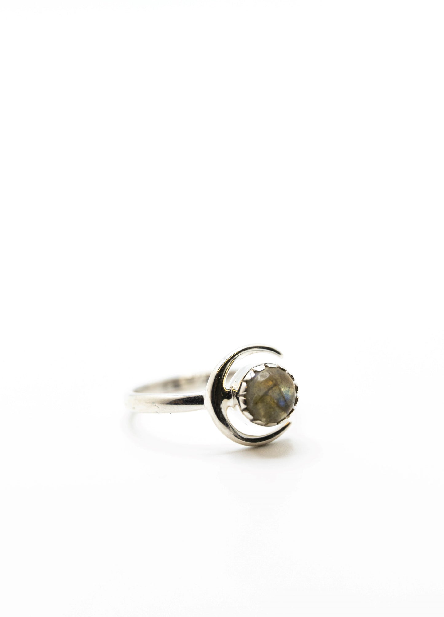 Labradorite Crystal Crescent Moon Ring .925