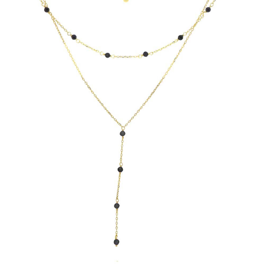 Layered Black Onyx Drop NK 14K GP