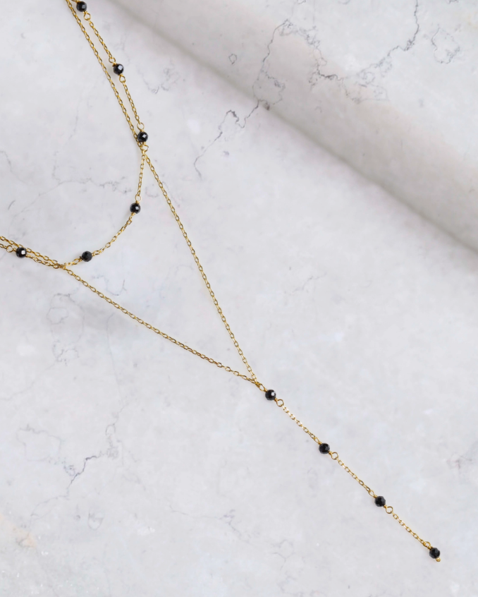 Layered Black Onyx Drop NK 14K GP