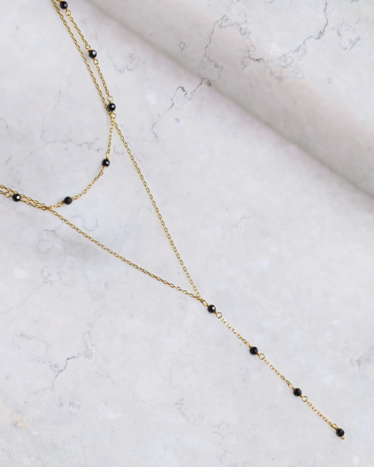 Layered Black Onyx Drop NK 14K GP