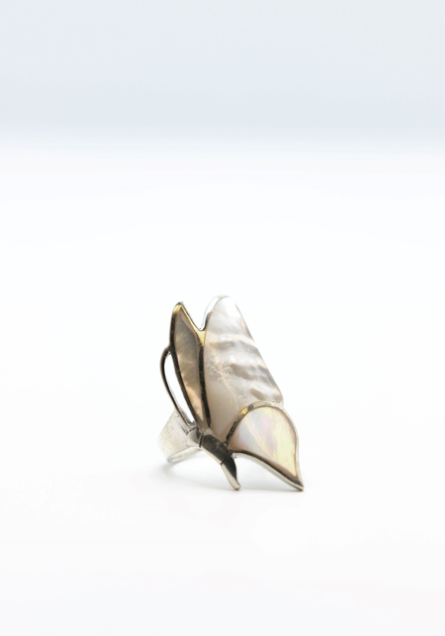 Pearl Sideway Butterfly Ring .925 Sterling Silver