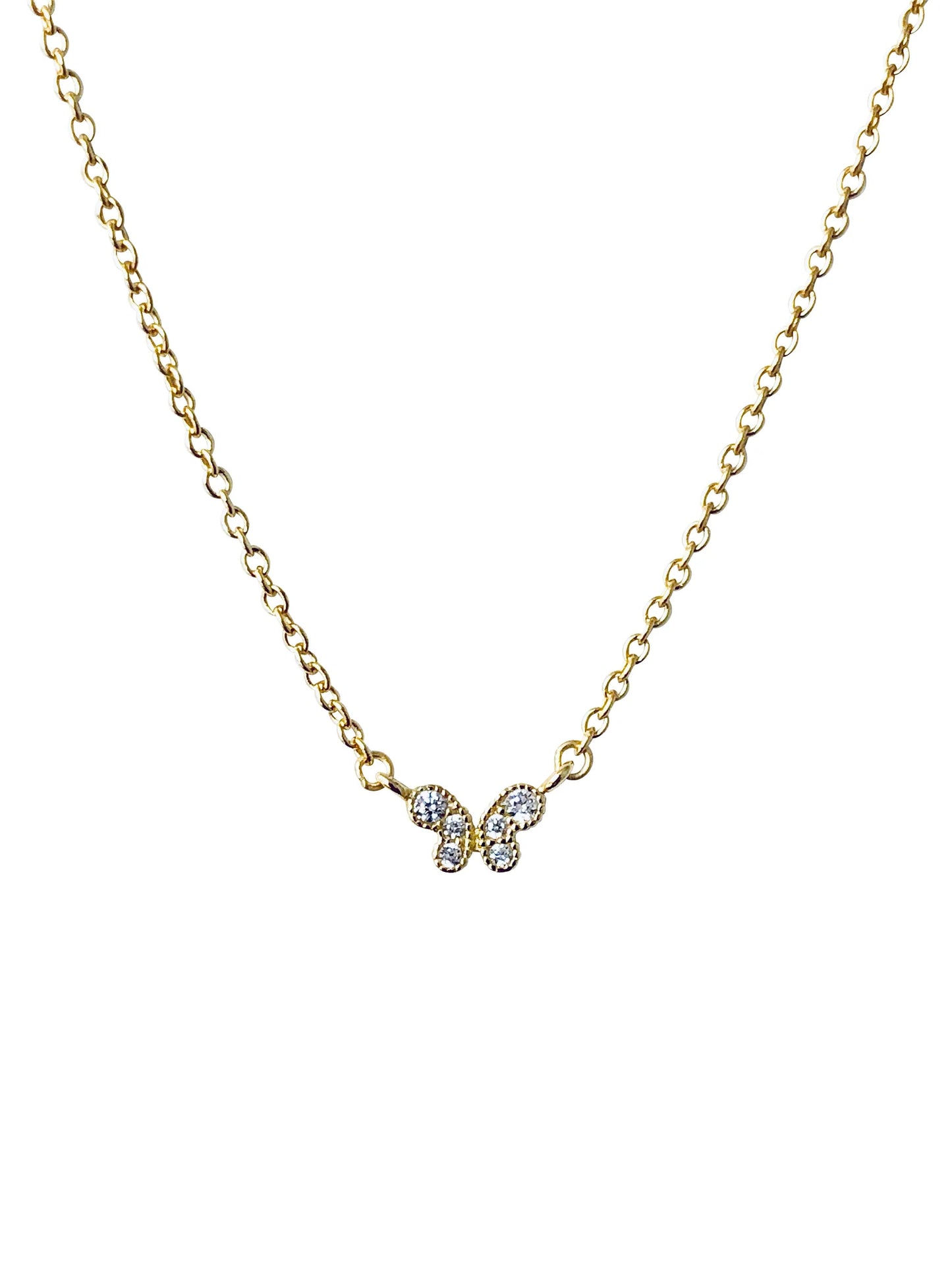 Mini CZ Butterfly Necklace 14K GP