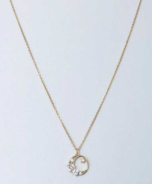 Bling Moon Star Necklace 14K GP