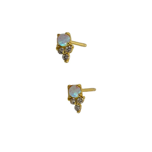 Opal Triple CZ Studs 14K GP