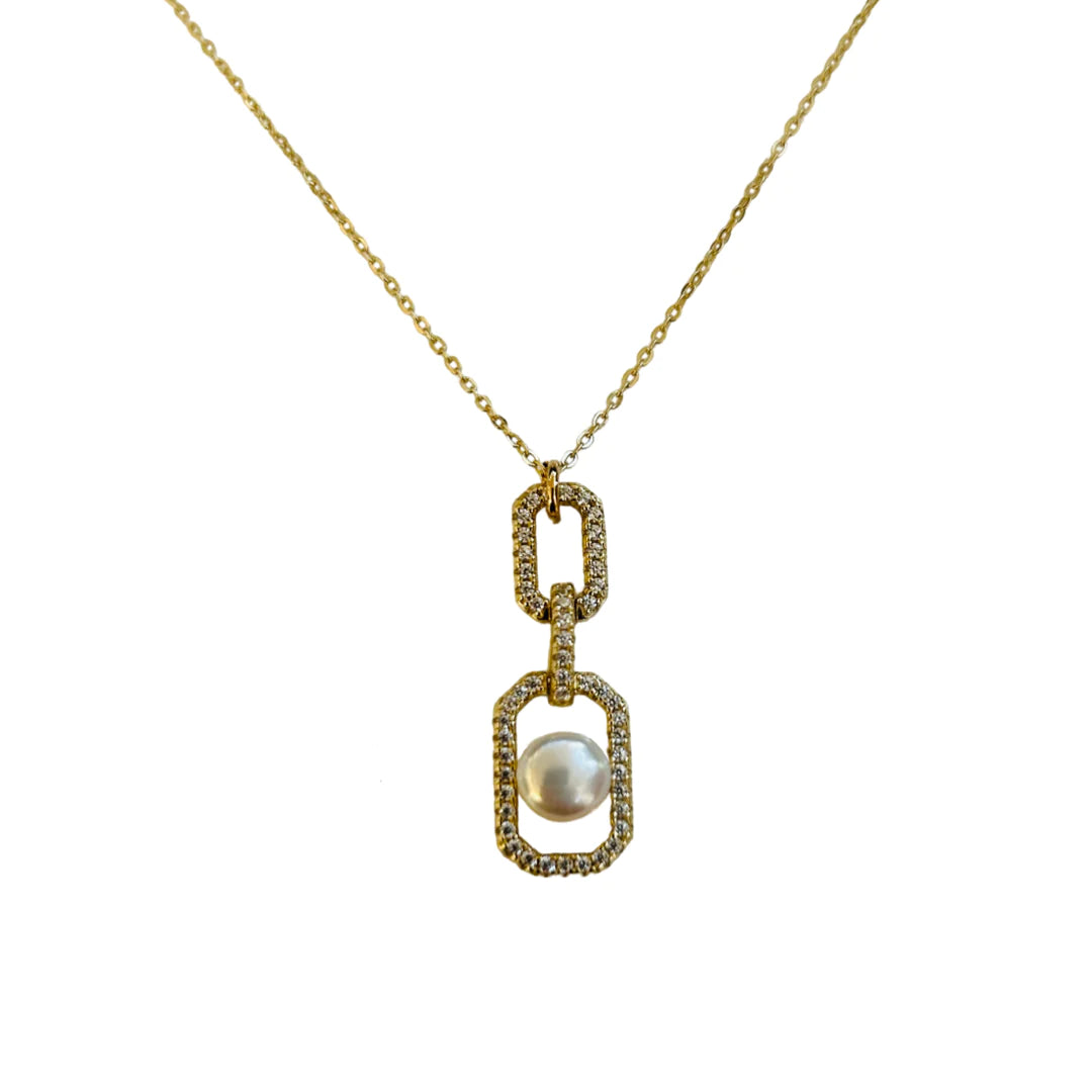 Chain CZ x Pearl Necklace 18K GP