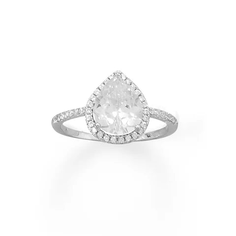 CZ Pear Halo Ring .925