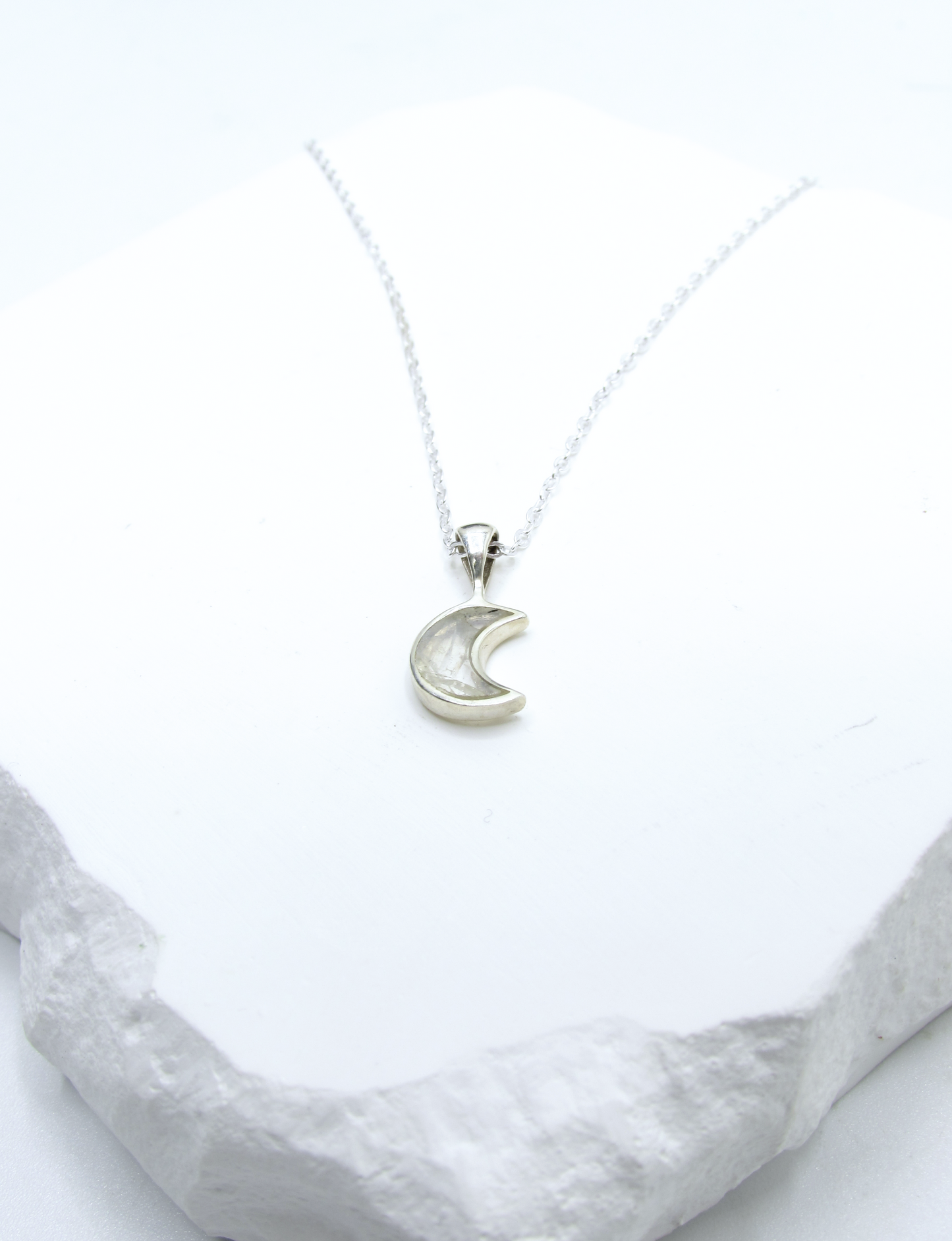 Starseed Moonstone Crescent Pendant – Sterling Silver