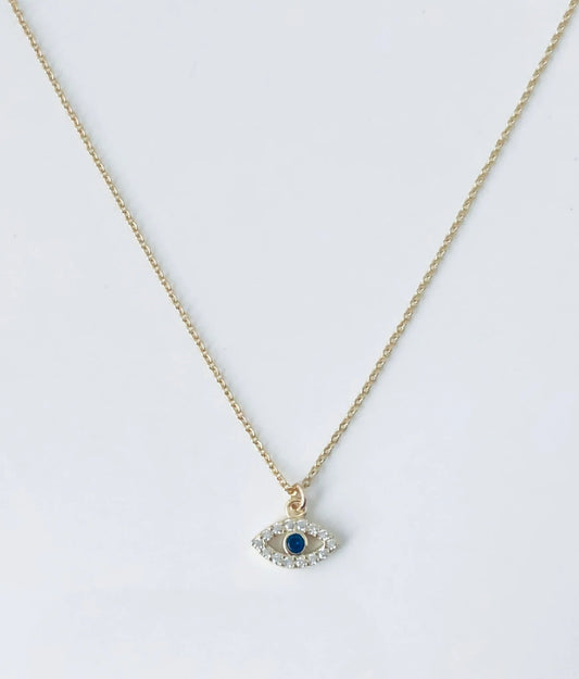 Dainty CZ Evil Eye Necklace 14K GP