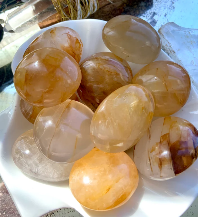 Rutilated Quartz Palm Stone Medium