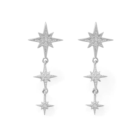 Triple Starburst CZ Drop Earrings .925