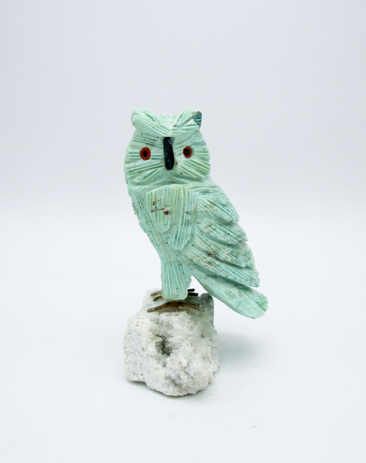 Amazonite Owl on Druzy | Hand-Carved in Peru