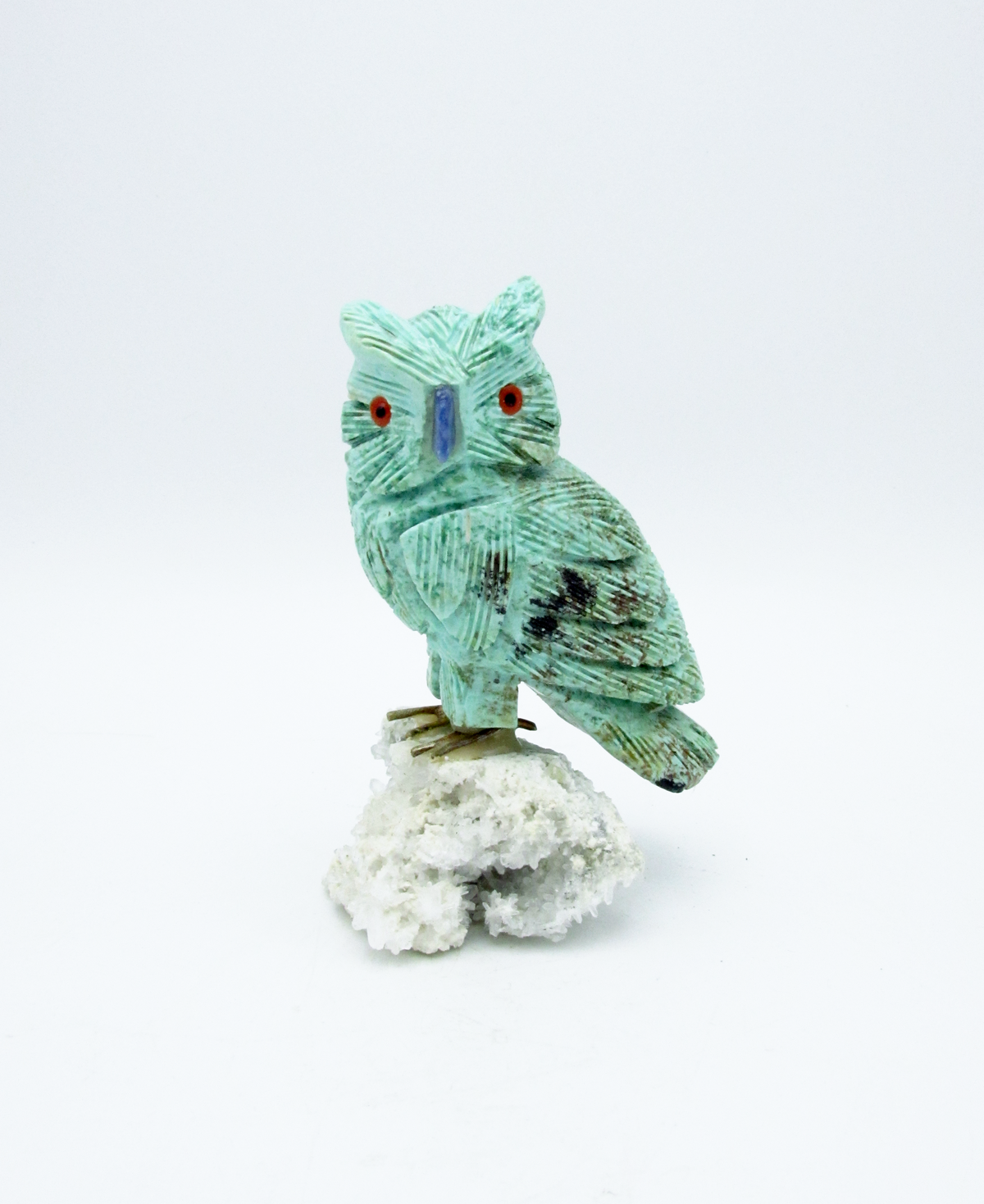 Amazonite Owl on Druzy | Hand-Carved in Peru
