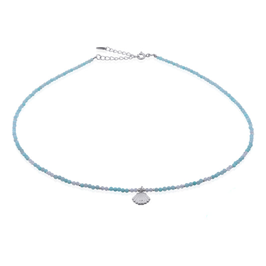 Beaded Amazonite and Moonstone Shell Necklace