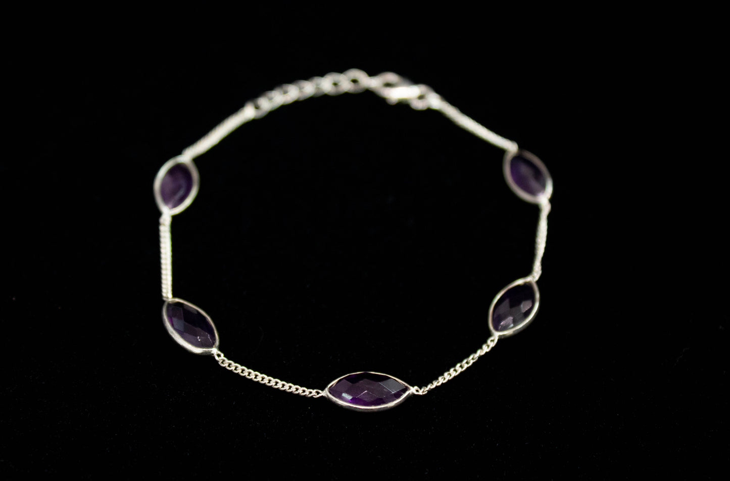 Amethyst Crystal Chain Link Bracelet .925