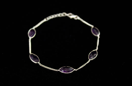 Amethyst Crystal Chain Link Bracelet .925