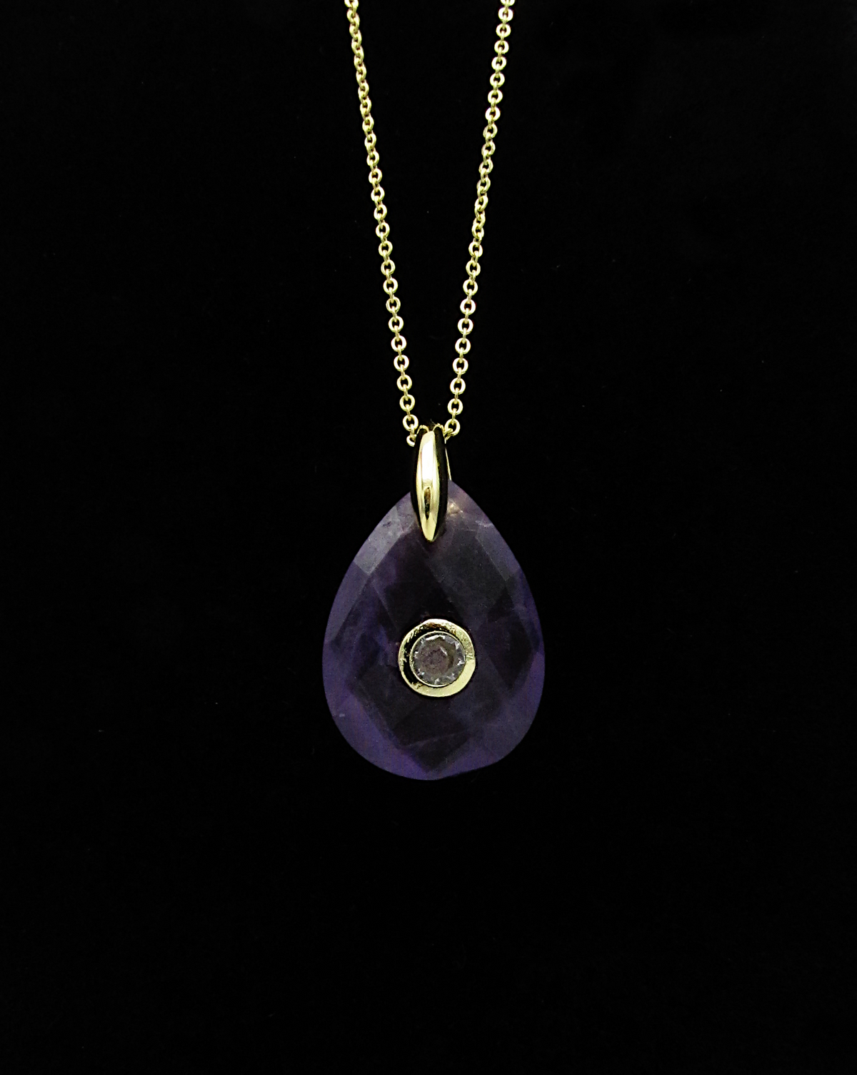 Amethyst & White Topaz Adjustable Teardrop Necklace | 18K GP SS