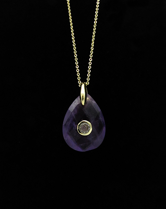 Amethyst & White Topaz Adjustable Teardrop Necklace | 18K GP SS