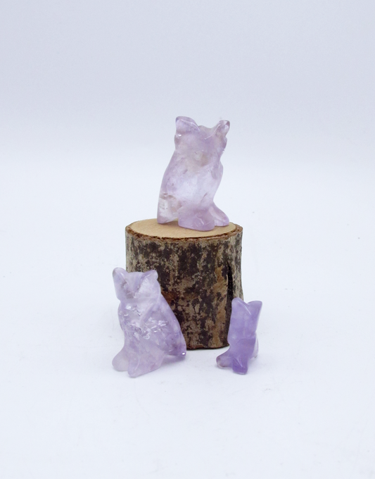 Mini Hand-Carved Amethyst Owl