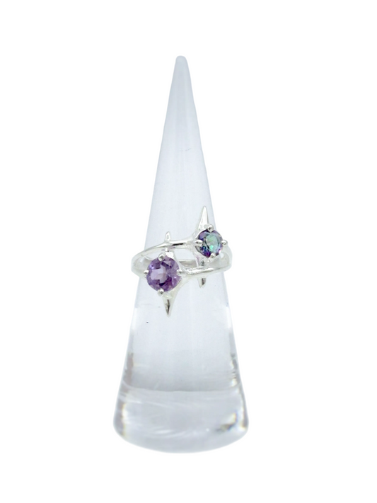 Amethyst & Mystic Topaz Twin Stars Ring | Sterling Silver
