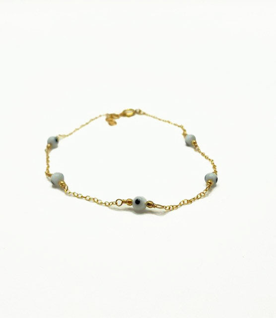 Handmade Evil Eye White Anklet 14k Gold Fill