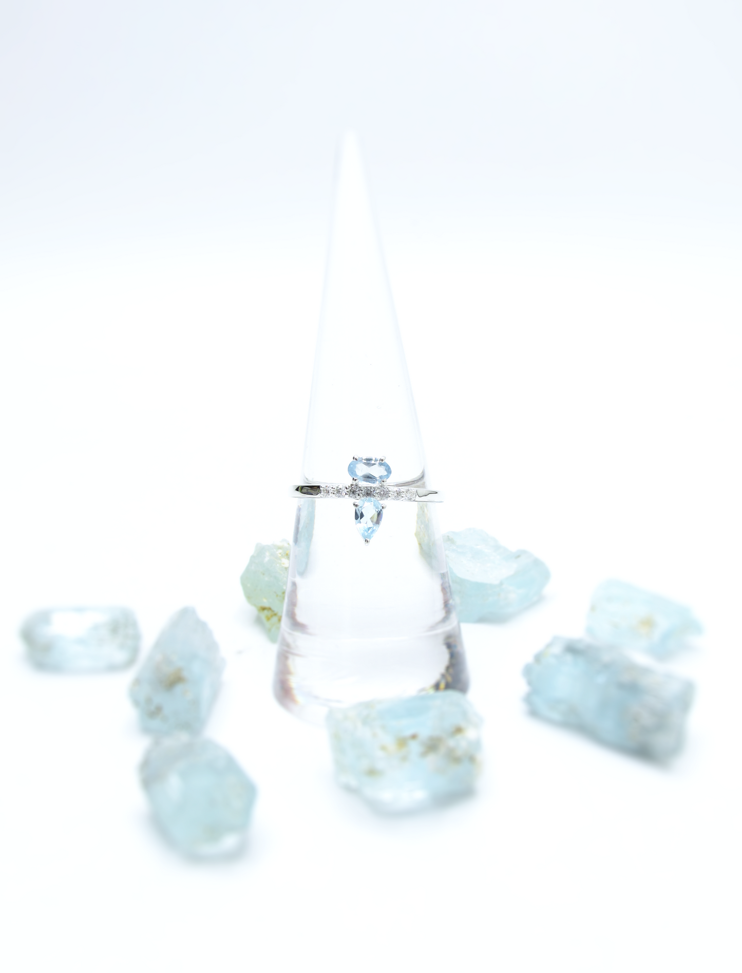 Aquamarine & Moissanite Ring – Sterling Silver .925