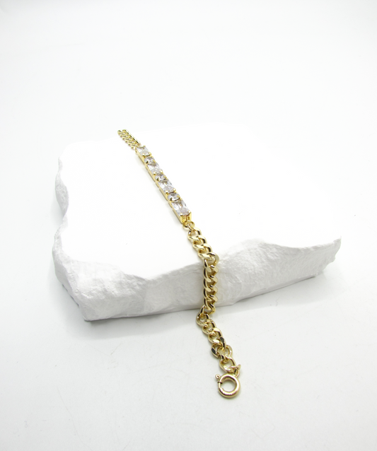 CZ Baguette X Curb Chain Bracelet 14K GF