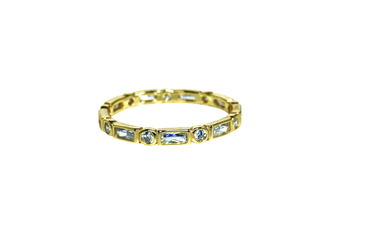 Baguette x Circle CZ Ring 14K GP