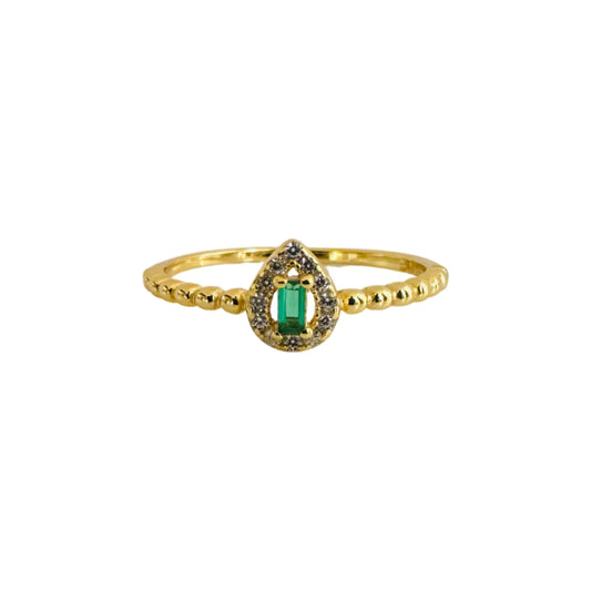 Green Baguette Teardrop CZ Ring 14K GP 7