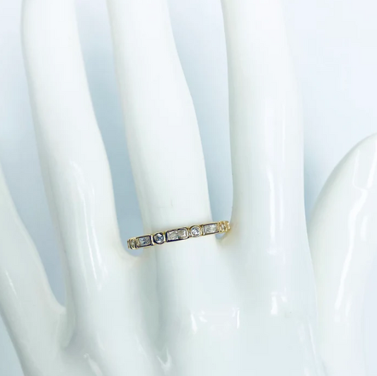 Baguette x Circle CZ Ring 14K GP