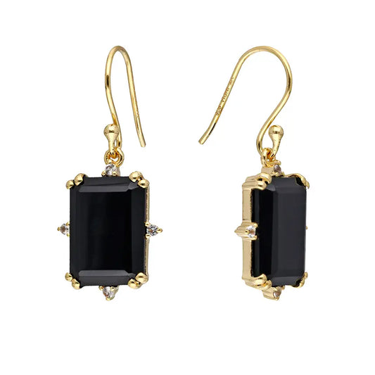 Black Onyx Topaz Victorian Earrings — 14K Gold Vermeil