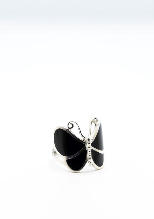 Black Onyx Butterfly Simple Ring .925 Sterling Silver