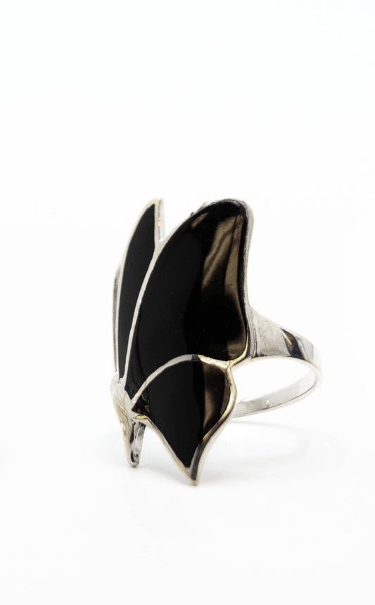 Black Onyx Sideway Butterfly Ring .925 Sterling Silver