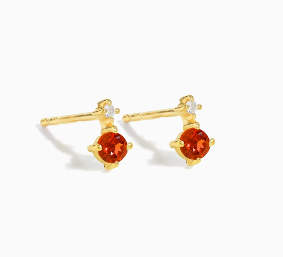 Crimson Madeira Topaz Mini Drop Stud Earrings — 14K Gold-Plated